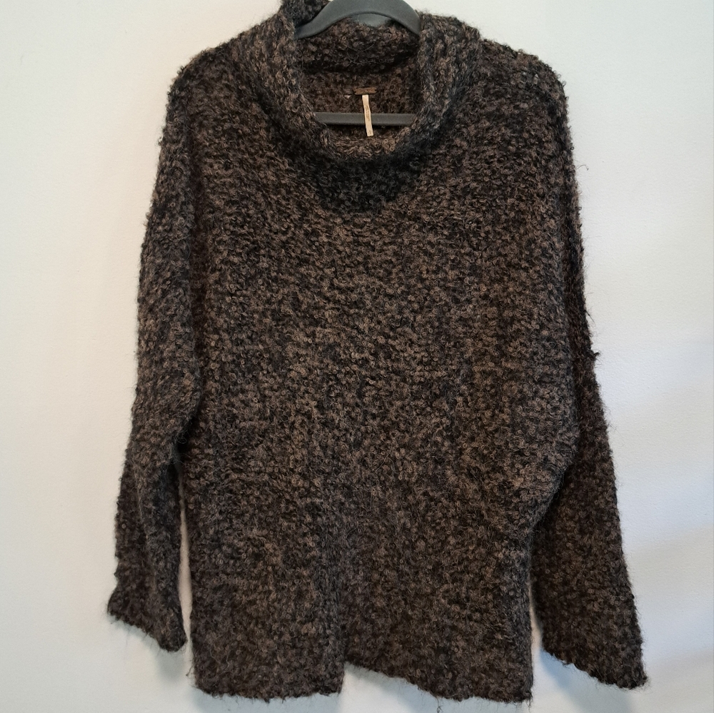 Free People She's All That Turtleneck Sweater Brown Alpaca Oversized Boho Size S - Picture 3 of 12